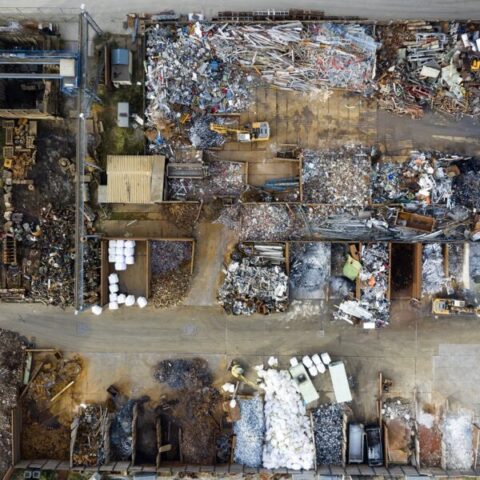 Recycled materials in a scrap yard